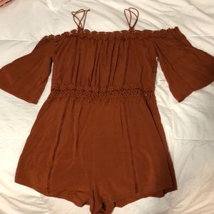 Rust/orange romper off the shoulder lace